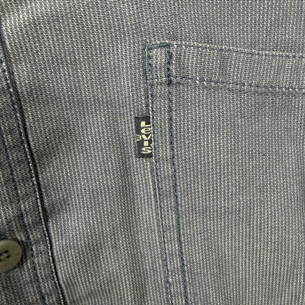 Vintage Levis Shirt Mens Medium Blue Grandpa Grandfather Band Collar Button Up - Picture 9 of 15